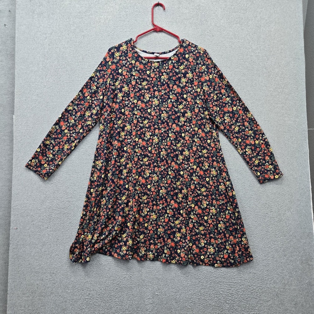 Old Navy Women Dress XL Navy Floral A-Line Long Sleeve Stretch